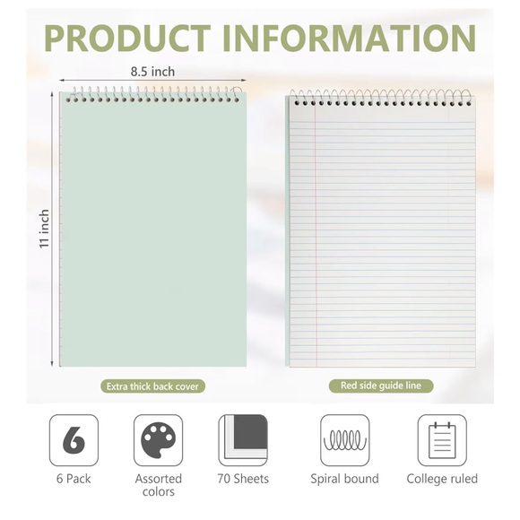 6 Pack Office Steno Book Double-sided Spiral Steno Books College Ruled Paper - Picture 2 of 5